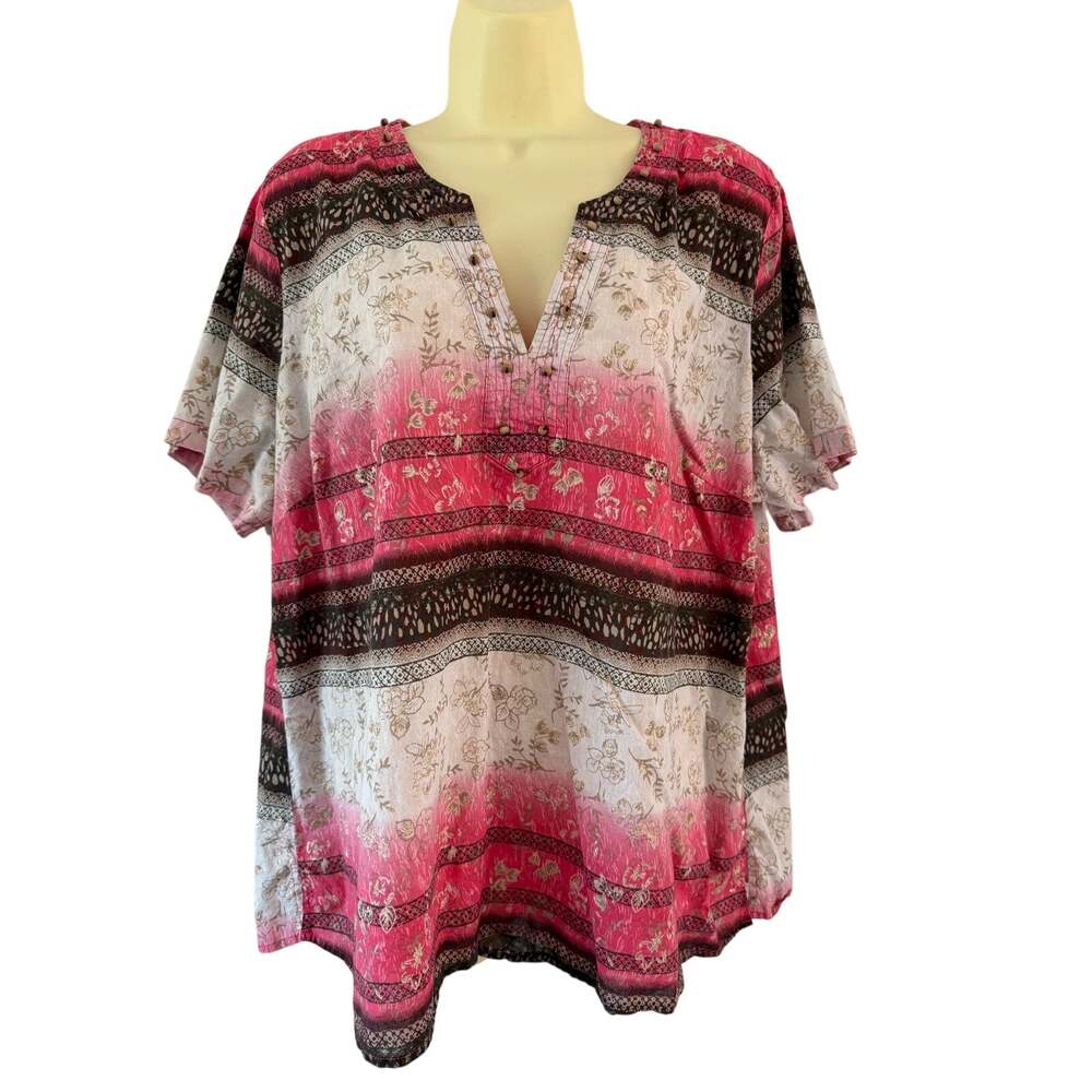 Dressbarn Beaded Boho Popover Blouse Woman Size 2X Summer Festival Y2K